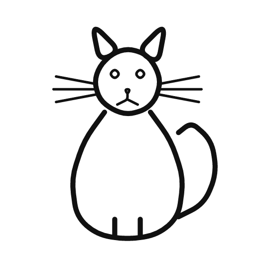 The ink cat both agents started from: ears, whiskers, a bell, a curling tail